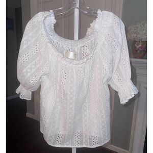 J.O.A. Los Angeles Anthropologie Off Shoulder Eyelet Blouse White Size L